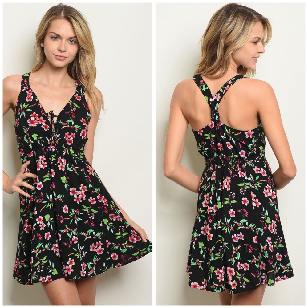 Black Floral Mini Dress - Picture 2 of 2